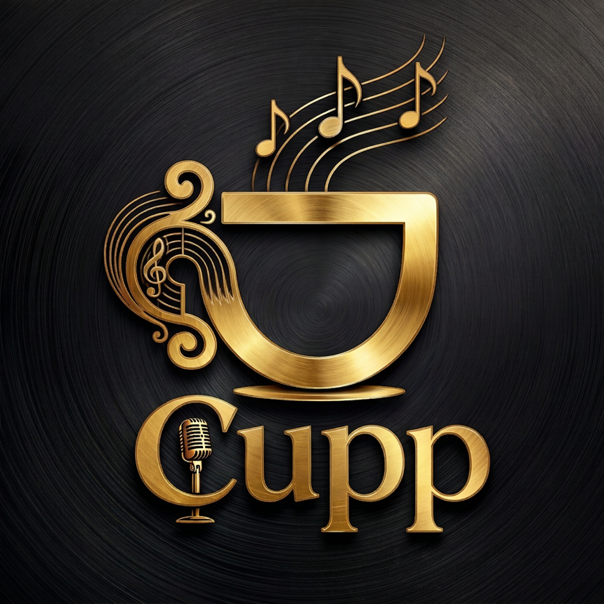 Cupp artist logo &mdash; a gold cup with music notes rising from it above the word Cupp, the C styled as a vintage microphone.